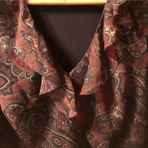 Make Offer Lauren Ralph Lauren Women's Paisley Blouse - Brown Garnet Size 12 - Picture 2 of 8